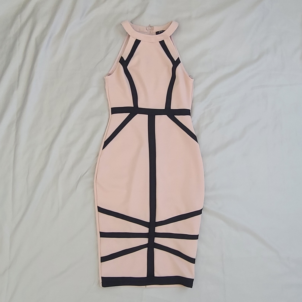 Privy Light Pink & Black Halter Neck Sleeveless Dress, Size S, Formal, Stretchy